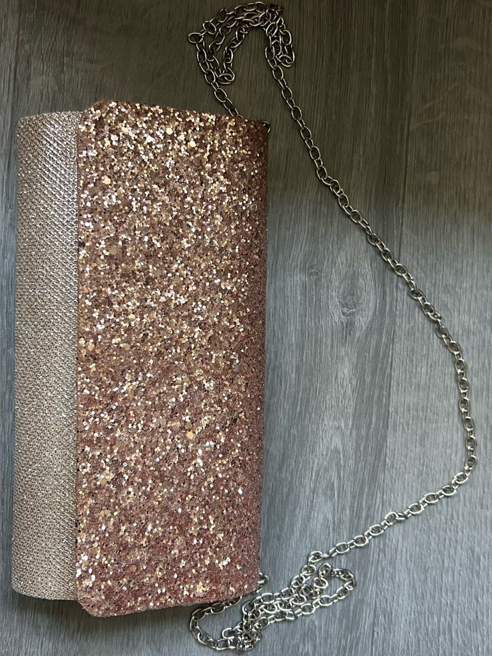 Glitter Chain Crossbody Clutch - Rose Gold